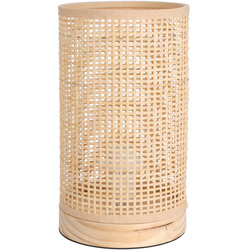 Bambusz asztali lámpa, henger, fenyőfa alap, 13 x 23 cm