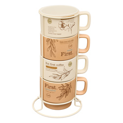 4 darab WELLNESS bögre állványon, porcelán, 220 ml