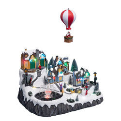 Karácsonyi városka, ünnepi jelenet lufival