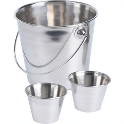 Sült krumpli tálalókészlet, vödrök krumplihoz és szószokhoz