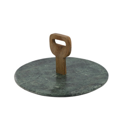 Márvány tálca, Ø 30 cm, fa fogantyúval