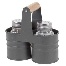 Fűszer- és sótartó fém kosárkában, 13 x 6 cm