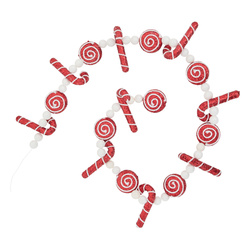 Karácsonyi girland Mikulás sapkákkal és cukorkákkal, 180 cm