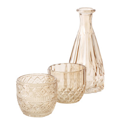 CHERIN üvegdísz készlet, gyertyatartók és váza