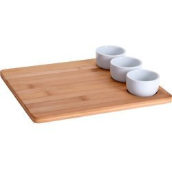 Falatozó tálaló készlet, bambusz tálca és 3 tálka
