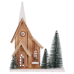 Fenyőfából készült LED-es figura, Ház, 34 cm