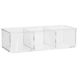 Fedeles tároló, három rekesszel, tökéletes a kozmetikumok otthoni fürdőszobában való tárolására.