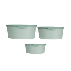 Kerek műanyag élelmiszertárolók, 3 darab különböző méretben.