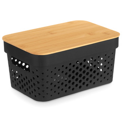 Műanyag tároló bambusz fedéllel, 26 x 17,5 x 12,5 cm