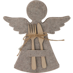 Filcowy zsebkendő evőeszközöknek angyal alakban, 22 x 20 cm, bézs színben.