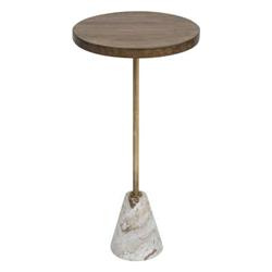 Márvány és fa kávézóasztal, Ø 35,5 cm