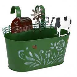 Fém virágtartó burkolat RANCH mezőgazdasági állatok mintával, 34 cm, zöld