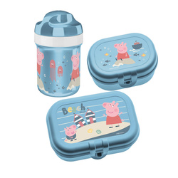 Szett: 200 ml-es kulacs és uzsonnásdoboz Peppa Malac Waves To Go, 3 darabos, KOZIOL