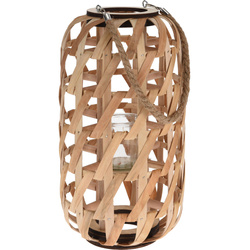 Fából készült lámpás, minimalista fonat és zsinórból készült fogantyú.