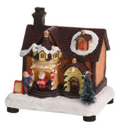 Karácsonyi dísz Téli házikó, LED világítás, 15 x 12,5 x 9,5 cm