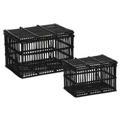 Fekete rattan dekoratív kosarak, 3 darab