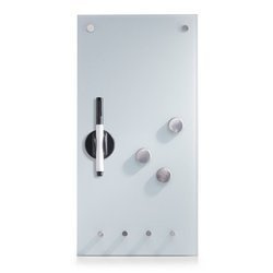 Üveg MEMO tábla jegyzetekhez + 3 mágnes és 4 akasztó, 40x20 cm, ZELLER, fehér