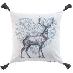 Díszpárna bojtokkal és nyomattal, 40 x 40 cm, pamut