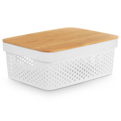Műanyag tároló bambusz fedéllel, 36 x 26 x 14 cm