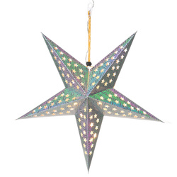 LED papírcsillag 43 cm, elemes, ezüst