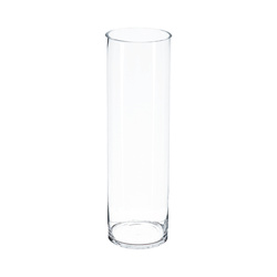 Átlátszó henger alakú váza, magassága 50 cm, üveg