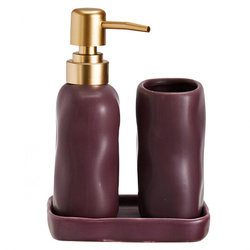 EON fürdőszobai készlet, kerámia adagoló arany pumpával, bögre és tálca, bordó