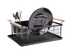 Fekete ACCENT edénytartó, bambusz fogantyúkkal, 29,5 x 18,5 x 43 cm