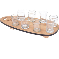 Snack készlet, 8 pohár bambusz tálcán