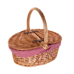 DENYA fonott piknik kosár, kockás anyaggal bélelve, 47 x 34 x 42 cm