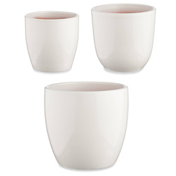 Kerek, szűkülő aljú kerámia virágcserép készlet, 3 darab.