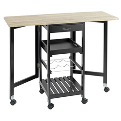 Gurulós, kihajtható konyhai bárszekrény.