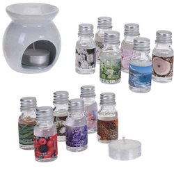 Aromaterápiás olajkészlet + mécses, 15 elem