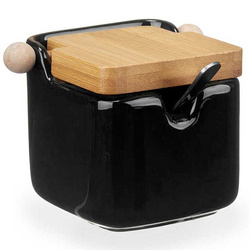Kerámia cukortartó bambuszfedéllel és fémkanállal, 190 ml