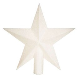 Csillag a karácsonyfa tetejére, flitteres, fehér, 22 cm, fehér