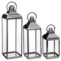 Üvegből készült dekoratív lámpás INOX, 3 darabos készlet