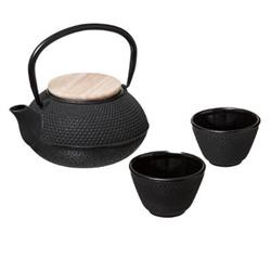 Vas teáskanna csészékkel, 800 ml