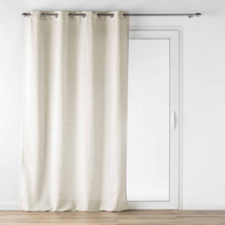 Bézs függöny gyűrűs felfüggesztéssel, len hatású, LUOLINE, 140 x 240 cm