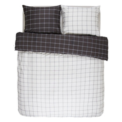Antracyt-fehér pamutszatén ágynemű, dekoratív párnahuzat, kockás ágynemű, Essenza, 200 x 220 cm