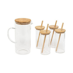 Üvegkancsó és 4 pohár bambusz tetővel