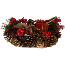 Fenyőtoboz gyertyatartó, ünnepi dekoráció, 2 gyertya számára