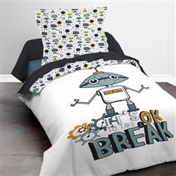 140x200 cm-es KOOL gyerek ágynemű, kétoldalas, robot mintával