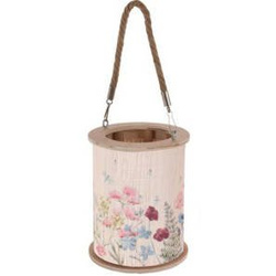 Bambusz lámpás zsinórral, Ø 13 x 16,5 cm, virágmintás