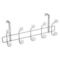 Ajtóra akasztható, 10 kampós, fém, fehér fogas