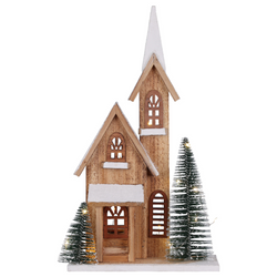 Fenyőfából készült LED-es figura, Ház, 42 cm