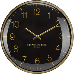 Fekete falióra arany mutatókkal és számokkal a számlapon, Ø 30 cm