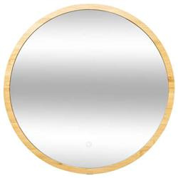 LED világítással ellátott fürdőszobai tükör, bambusz keret, Ø 57 cm