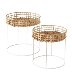 Amon kávézóasztalok, fonott lap fém vázon, Ø 39-44 cm