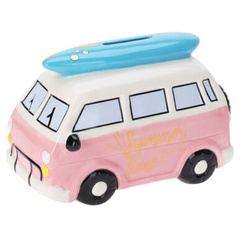 Színes kerámia malacpersely utazási motívummal