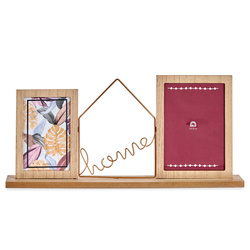 Fából készült keret 2 fényképhez díszes HOME felirattal, 46 x 6 x 21,5 cm