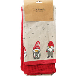 Konyhai pamut törlőkendő készlet, manó mintával, 45×70 cm, 2 db.